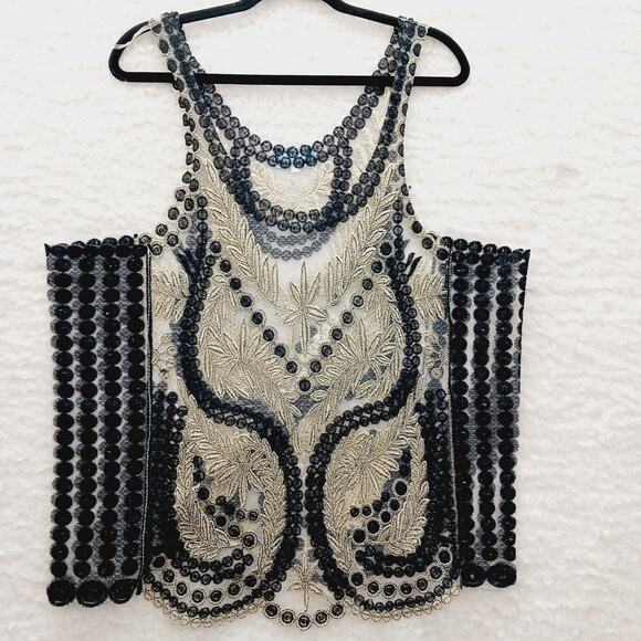 Cami Tank Top Size 2XL Gold Black Metallic Goth Lace Flappercore Fairy Mob Wife - Picture 9 of 12